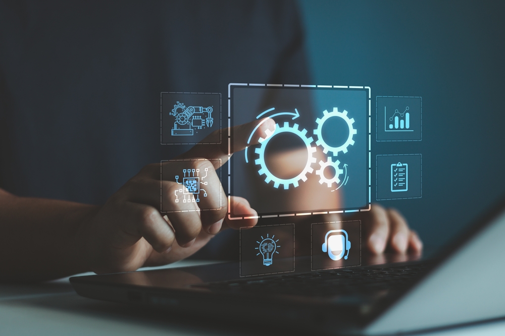Robotic,Process,Automation,Concept,,Rpa,,Artificial,Intelligence.,Man,Use,Laptop